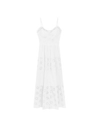 Floral Eyelet Lace Button Front Tiered Cami Padded Maxi Dress