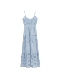 Floral Eyelet Lace Button Front Tiered Cami Padded Maxi Dress