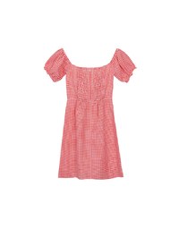 Gingham Off Shoulder Puff Sleeve Button Front Padded Mini Dress