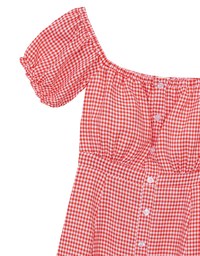 Gingham Off Shoulder Puff Sleeve Button Front Padded Mini Dress