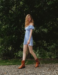 Gingham Off Shoulder Puff Sleeve Button Front Padded Mini Dress