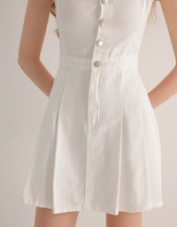 Spaghetti Strap Flared Jeans Denim Mini Dress with Front Button Detail
