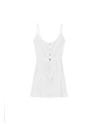 Spaghetti Strap Flared Jeans Denim Mini Dress with Front Button Detail