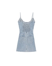 Spaghetti Strap Flared Jeans Denim Mini Dress with Front Button Detail