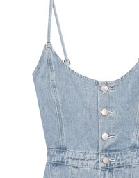 Spaghetti Strap Flared Jeans Denim Mini Dress with Front Button Detail