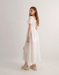 Sweetheart Puff Sleeve Ruched Bodice Check Padded Maxi Dress