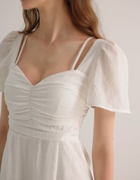Sweetheart Puff Sleeve Ruched Bodice Check Padded Maxi Dress