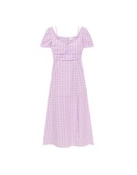 Sweetheart Puff Sleeve Ruched Bodice Check Padded Maxi Dress