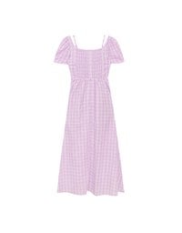 Sweetheart Puff Sleeve Ruched Bodice Check Padded Maxi Dress