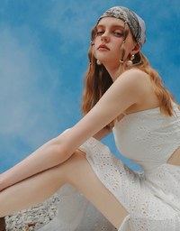 Eyelet Embroidered Padded Cami Maxi Dress with Crisscross Back Detail