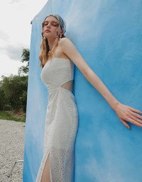 Eyelet Embroidered Padded Cami Maxi Dress with Crisscross Back Detail