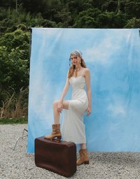 Eyelet Embroidered Padded Cami Maxi Dress with Crisscross Back Detail