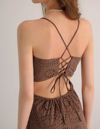 Eyelet Embroidered Padded Cami Maxi Dress with Crisscross Back Detail