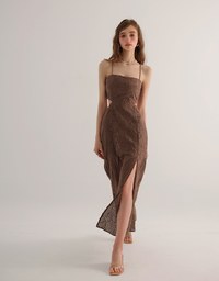 Eyelet Embroidered Padded Cami Maxi Dress with Crisscross Back Detail