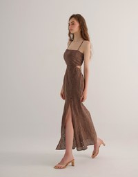 Eyelet Embroidered Padded Cami Maxi Dress with Crisscross Back Detail