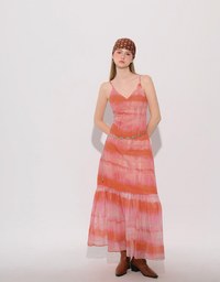 V Neck Tie Dye Spaghetti Strap Padded Maxi Dress