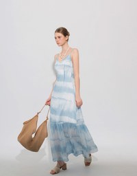 V Neck Tie Dye Spaghetti Strap Padded Maxi Dress