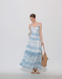 V Neck Tie Dye Spaghetti Strap Padded Maxi Dress