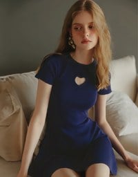 Heart Cut Out Ribbed Knit Fitted Mini Dress