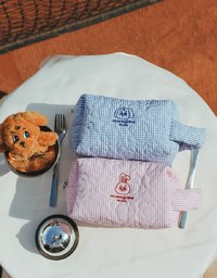 【Lyra & Toby】Embroidered Quilted Check Makeup Pouch