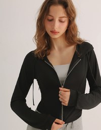 Cooling Fabric Fitted Zip-Up Hooded Jacket with Pockets Detail