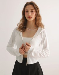 Cooling Fabric Fitted Zip-Up Hooded Jacket with Pockets Detail