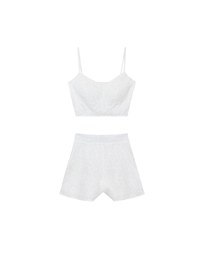 Floral Textured Spaghetti Strap Cami Padded Top with Matching High Waist Shorts Set Wear