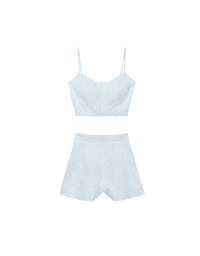 Floral Textured Spaghetti Strap Cami Padded Top with Matching High Waist Shorts Set Wear