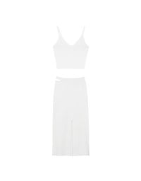 Double Shoulder Strap Ribbed Cami Top and Side Waist Cutout Knit Maxi Skirt Set Wear