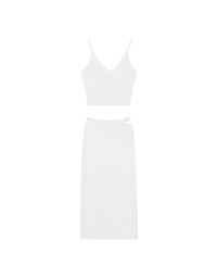 Double Shoulder Strap Ribbed Cami Top and Side Waist Cutout Knit Maxi Skirt Set Wear