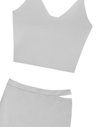 Double Shoulder Strap Ribbed Cami Top and Side Waist Cutout Knit Maxi Skirt Set Wear