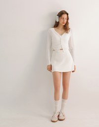 Cooling Fabric Side Ruched Button Cardigan and Adjustable Padded Bra Top Set Wear