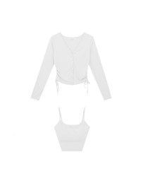Cooling Fabric Side Ruched Button Cardigan and Adjustable Padded Bra Top Set Wear