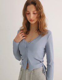 Cooling Fabric Side Ruched Button Cardigan and Adjustable Padded Bra Top Set Wear