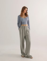 Cooling Fabric Side Ruched Button Cardigan and Adjustable Padded Bra Top Set Wear