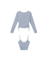 Cooling Fabric Side Ruched Button Cardigan and Adjustable Padded Bra Top Set Wear