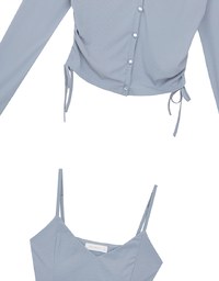 Cooling Fabric Side Ruched Button Cardigan and Adjustable Padded Bra Top Set Wear
