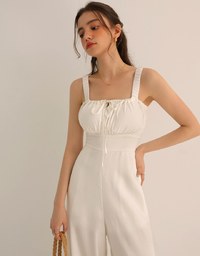 Cooling Fabric Ruched Front Wide Leg Jumpsuit with Back Cutouts Detail