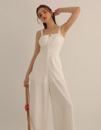 Cooling Fabric Ruched Front Wide Leg Jumpsuit with Back Cutouts Detail