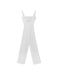 Cooling Fabric Ruched Front Wide Leg Jumpsuit with Back Cutouts Detail