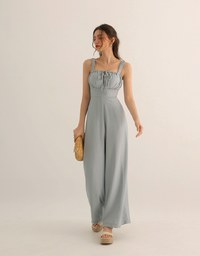 Cooling Fabric Ruched Front Wide Leg Jumpsuit with Back Cutouts Detail