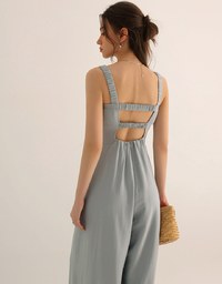Cooling Fabric Ruched Front Wide Leg Jumpsuit with Back Cutouts Detail