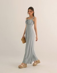 Cooling Fabric Ruched Front Wide Leg Jumpsuit with Back Cutouts Detail