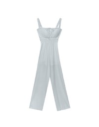 Cooling Fabric Ruched Front Wide Leg Jumpsuit with Back Cutouts Detail