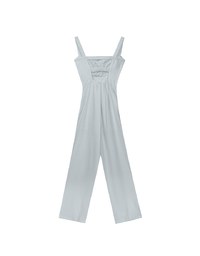 Cooling Fabric Ruched Front Wide Leg Jumpsuit with Back Cutouts Detail