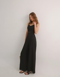 Contrast Spaghetti Strap Waist Cut Out Wide Leg Padded Jumpsuit
