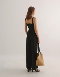 Contrast Spaghetti Strap Waist Cut Out Wide Leg Padded Jumpsuit
