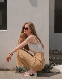 Contrast Spaghetti Strap Waist Cut Out Wide Leg Padded Jumpsuit