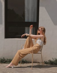 Contrast Spaghetti Strap Waist Cut Out Wide Leg Padded Jumpsuit
