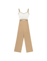 Contrast Spaghetti Strap Waist Cut Out Wide Leg Padded Jumpsuit